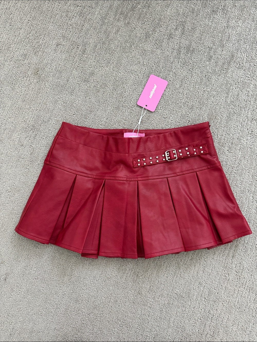 NWT Edikted Red Pleated Faux Leather Mini Skirt size XS